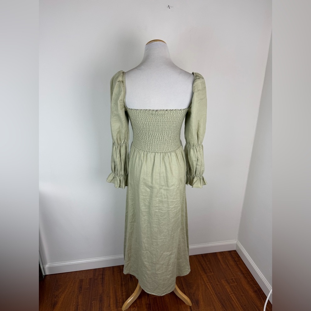 Reformation Hyland Smocked Linen Midi Dress Sage Green Size S View 6